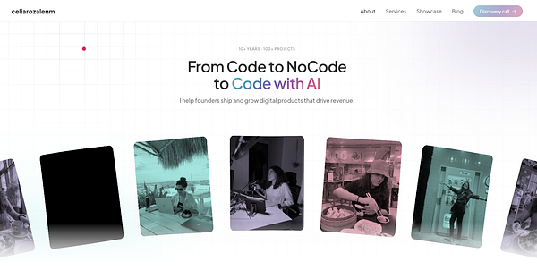 Screenshot of a personal website homepage featuring a large photo of a man with a camera and navigation links.