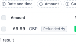 The image displays a transaction record from a payment processing interface.