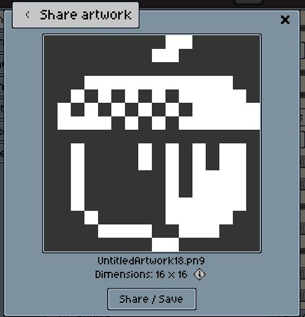A pixel art representation of an acorn displayed in a sharing interface.