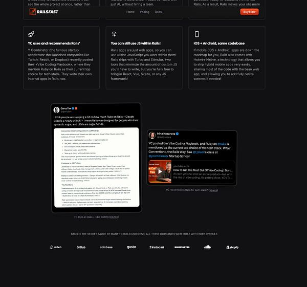 Screenshot of Garry Tan's tweet showcasing enthusiasm for using Rails with large language models, displayed in a Twitter interface on a smartphone.
