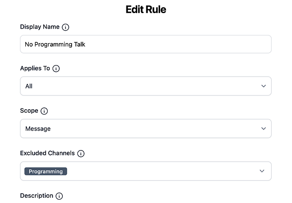 The image displays a user interface for editing a rule in a software application.
