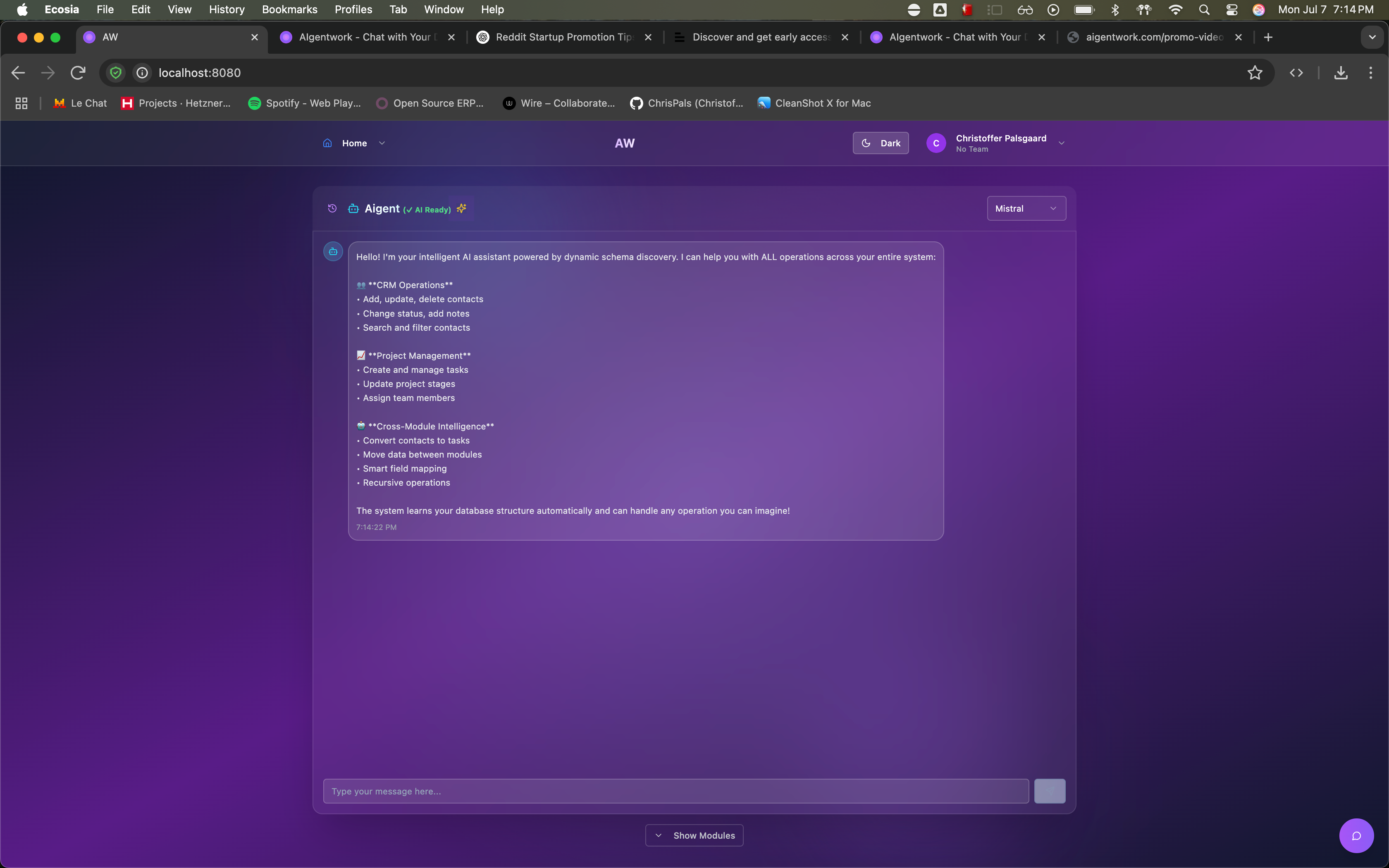 Aigentwork: Chat and control all your business data with AI