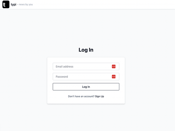 The image displays a login interface for a web application called Typi.