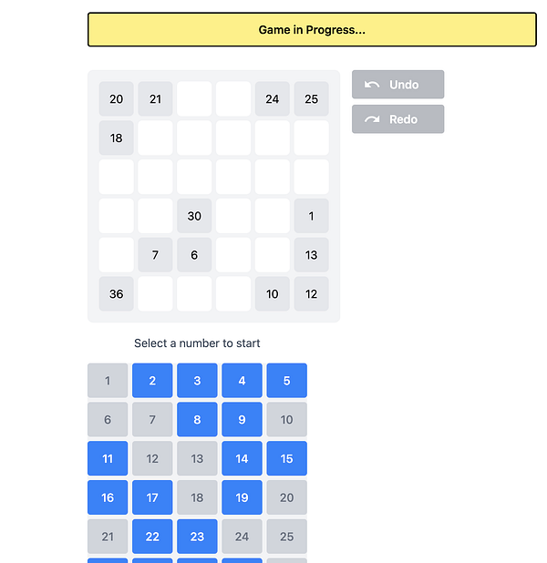 The image displays a game interface with a grid and number selection options.