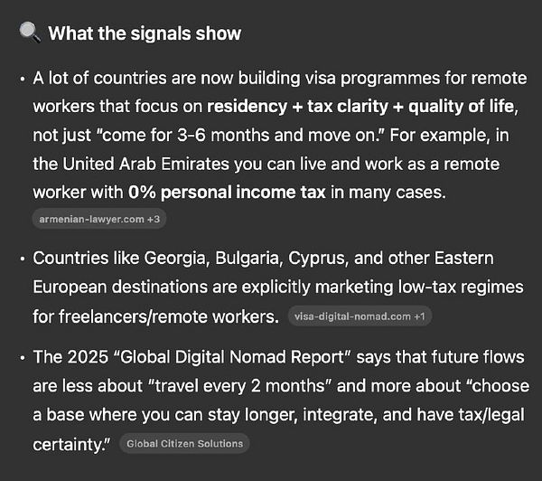 The image contains a detailed overview of trends related to remote work and digital nomadism.