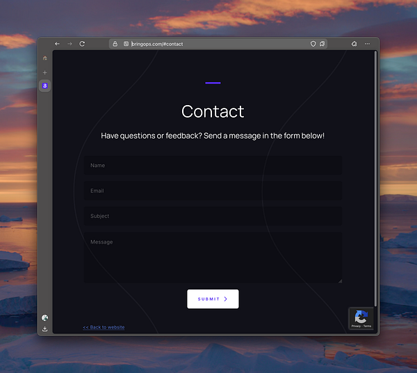 The image displays a contact form on a dark-themed webpage.