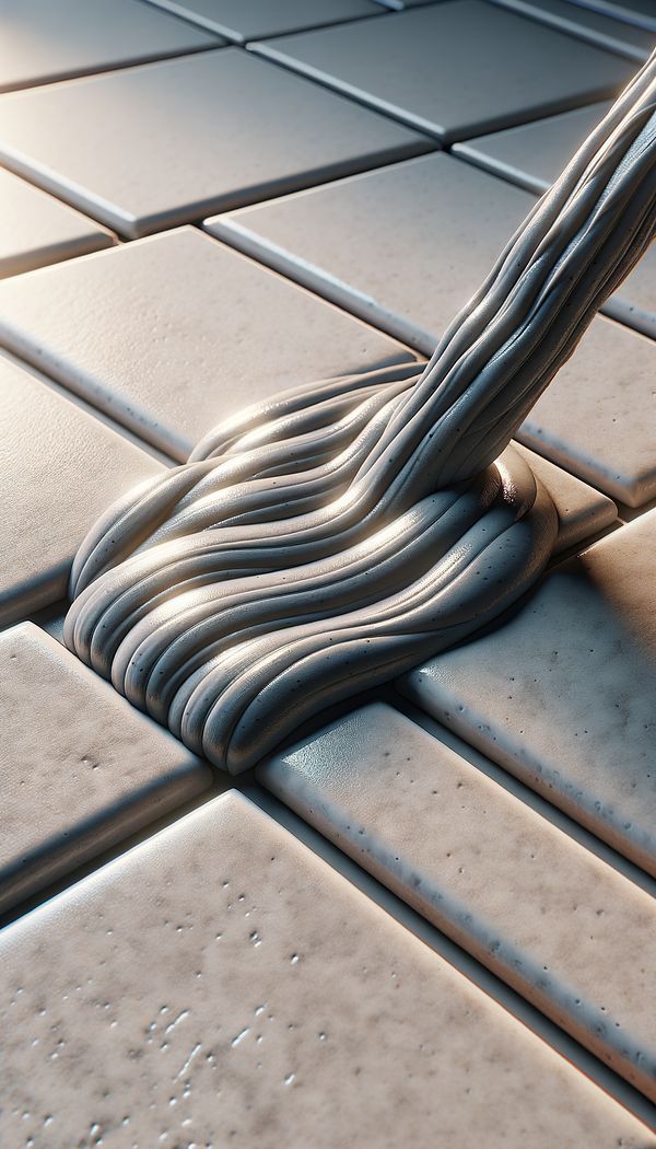 a close-up image of freshly applied grout between tiles, showing the smooth and uniform finish