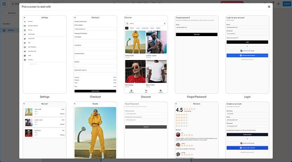 The image displays a user interface for a digital application featuring various screens for settings, checkout, and account management.