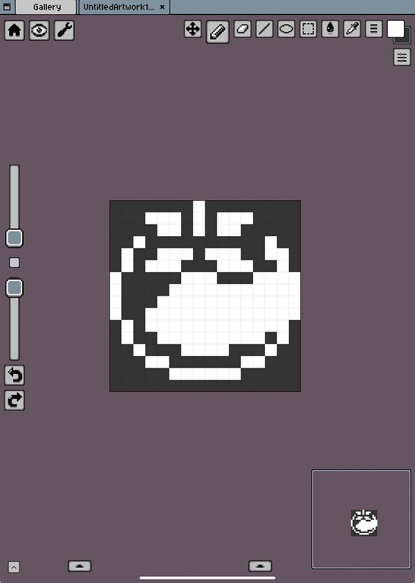 A pixel art representation of a tomato is displayed on a digital canvas.
