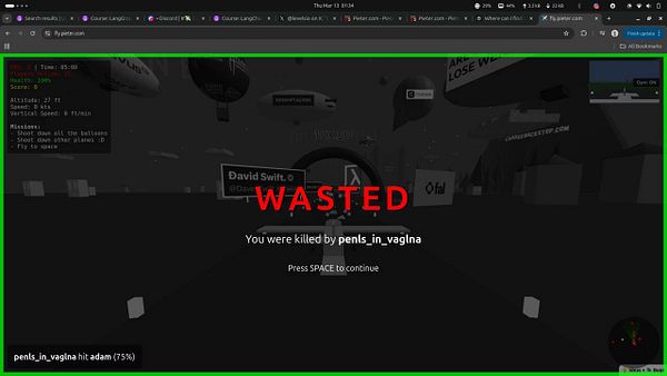 A game over screen from an online game showing a player being killed by another user.