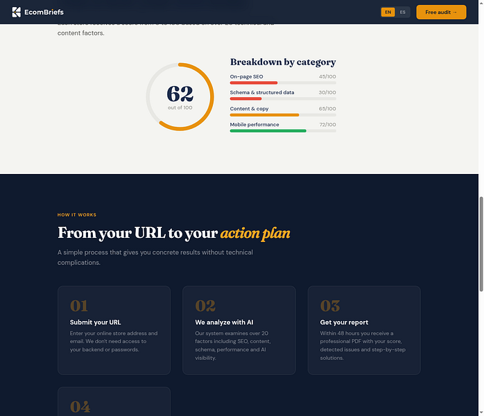 EcomBriefs – Audits e-commerce stores for AI visibility in ChatGPT and Perplexity visual 3