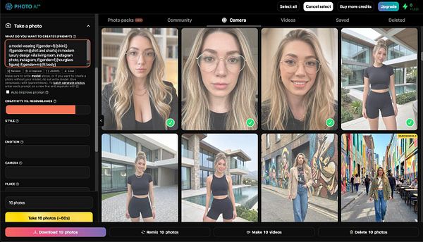 Interface showing a photo canvas with images and a cursor drag-select box, along with a sidebar with layers and image properties.