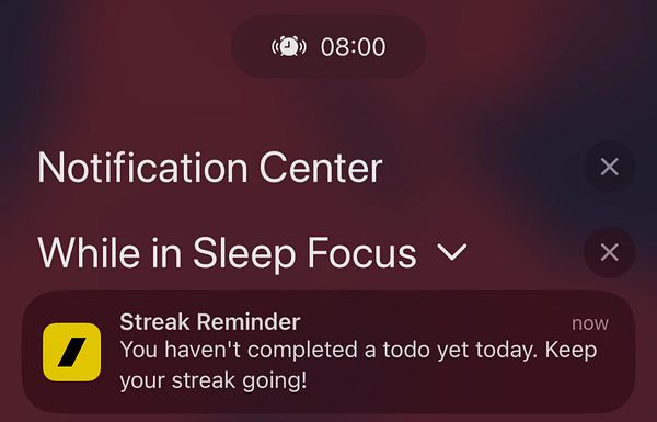 A notification reminder about incomplete tasks is displayed in the Notification Center.
