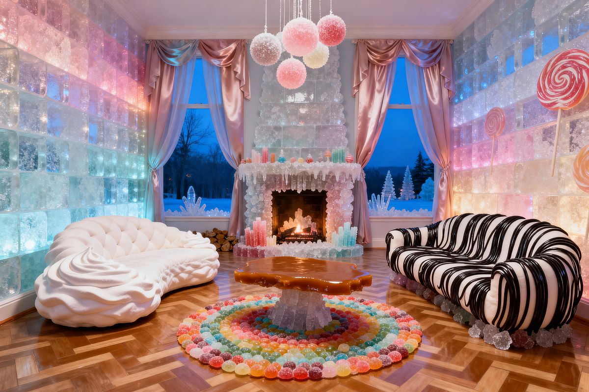Room AI – Candy Land Living Room with Rock-Candy Hearth - Interior