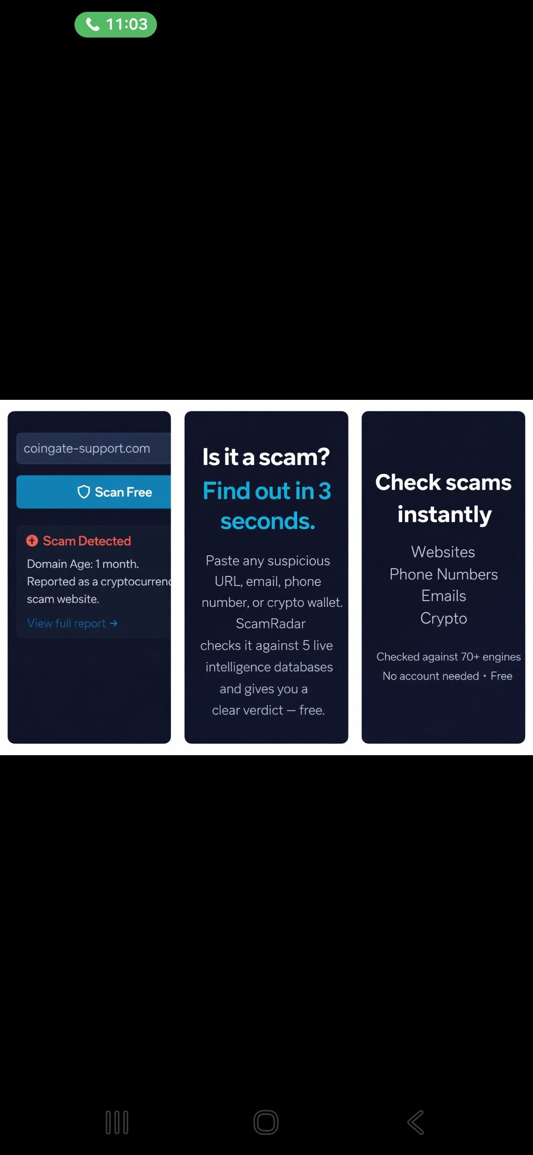 ScamRadar – Check suspicious links, emails, phones, or wallets with live data