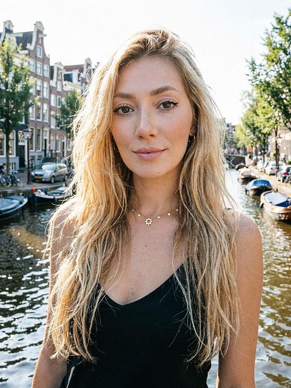 A detailed, artistic digital portrait of a woman with an ethereal and stylized aesthetic, created using photo AI techniques.