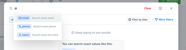 Screenshot of a search filter interface with dropdown selections and searchable criteria fields.