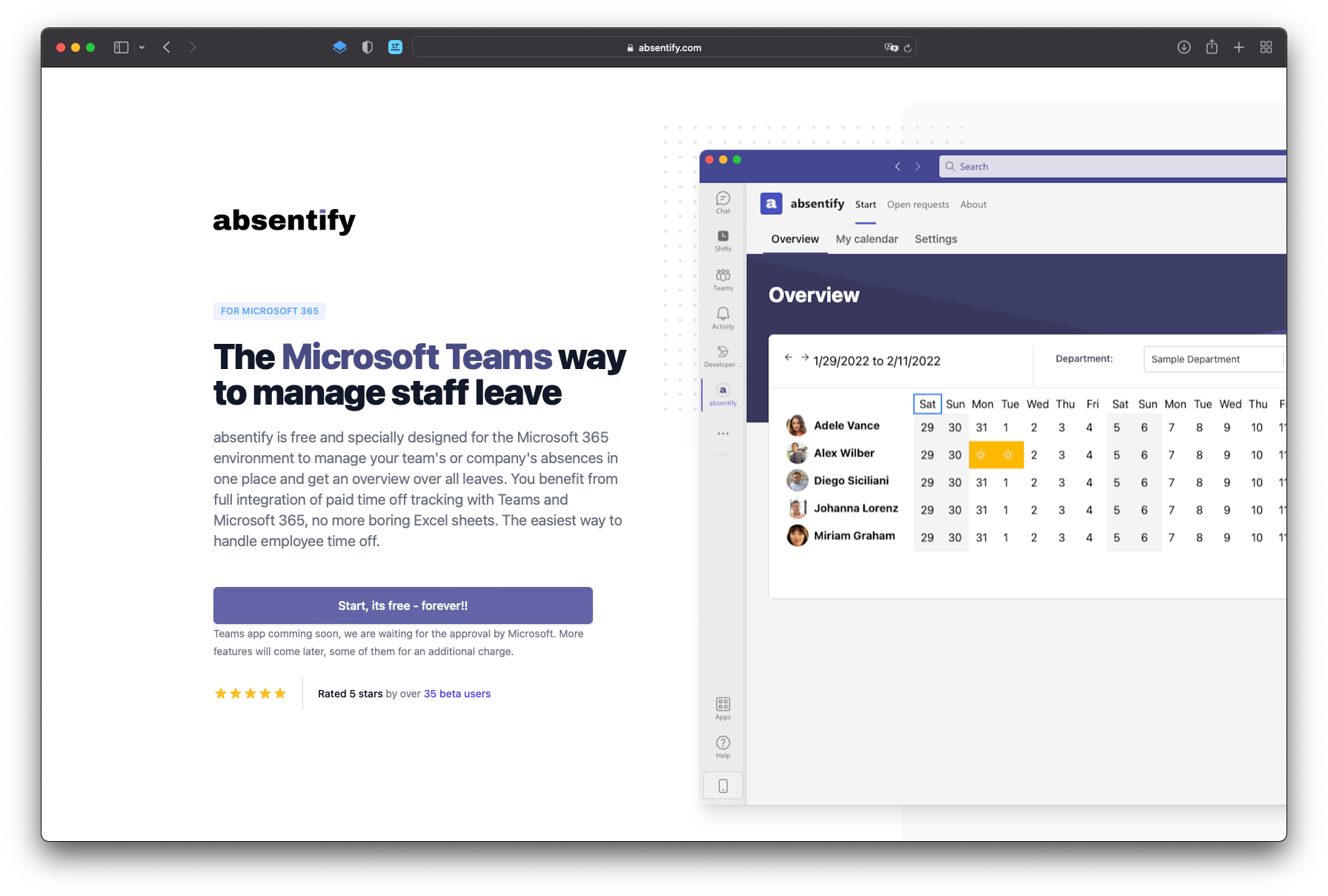 absentify: The Microsoft Teams way to manage staff leave | BetaList