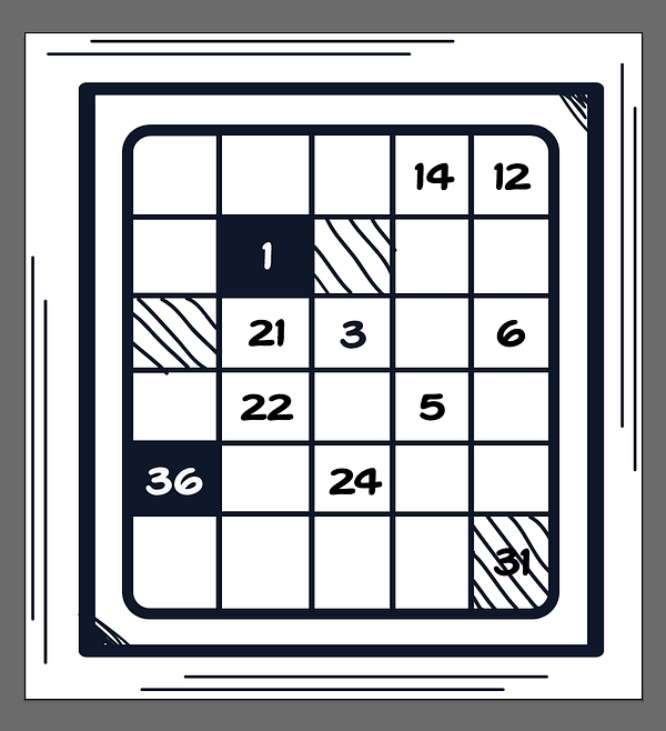 The image features a Hidoku puzzle grid with numbers and shaded areas.