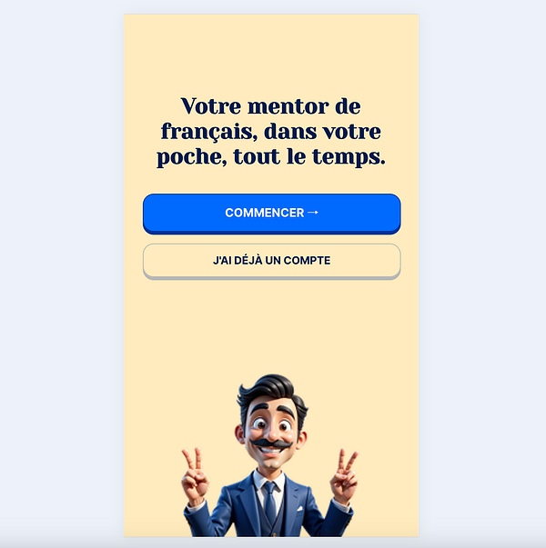 The image displays a designed home screen for a French language learning app.