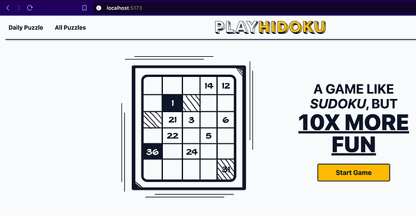 The image displays a web interface for the game 'Hidoku', featuring a puzzle grid and navigation options.