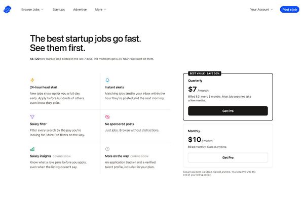 Dashboard for TalentPro subscription plan showing a prompt to subscribe and features comparison.
