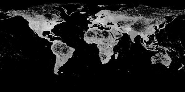 A digital map visualizing population data in the Arabian Peninsula and surrounding regions with marked locations and demographic statistics.
