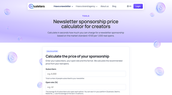 Screenshot of a sponsorship calculator web app interface with a data input form and a bar chart showing estimated campaign costs.