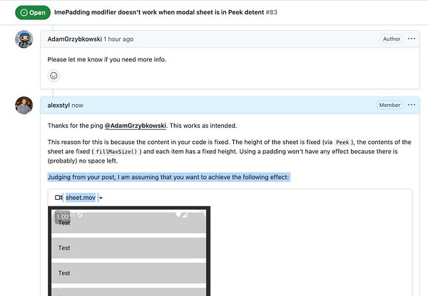 A discussion on addressing OS issues related to a modal sheet in a coding context.