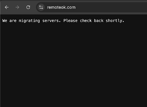 The image displays a website notification indicating server migration.