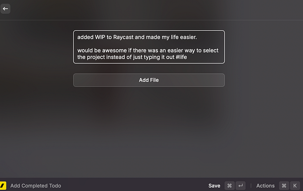 Screenshot of the WIP (Work In Progress) application interface showing tasks organized by project with a Dark Mode theme.