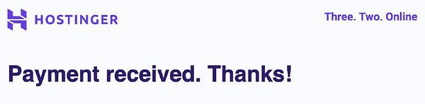 Confirmation of payment received from Hostinger.