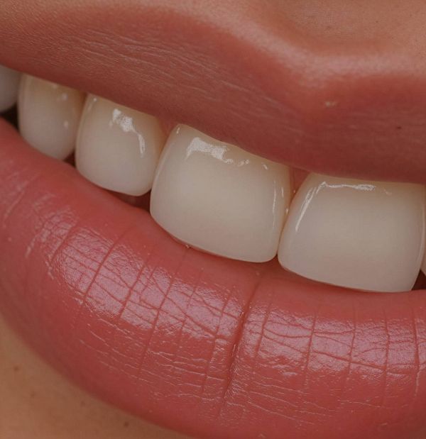 A close-up of a person's lips and teeth.