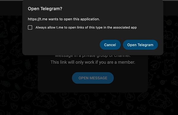 Screenshot of Telegram channels interface showing the 'Nomads newsletter' channel with a deep link and other group/channel entries.