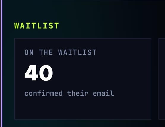 A digital waitlist counter showing that 40 people have confirmed their email.