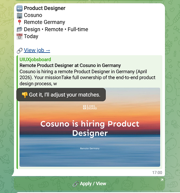 Screenshot of a web application interface displaying a job post with voting buttons and an active task related to removing these buttons after voting.
