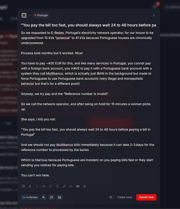 A detailed account of a frustrating experience with paying an electricity upgrade bill in Portugal.