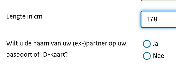 The image displays a form related to personal information for a passport or ID card application.