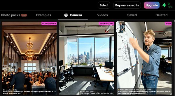 The image displays a user interface for a video editing tool featuring multiple video clips and options.