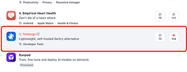 The image displays a section from Product Hunt showcasing the ranking of various products.