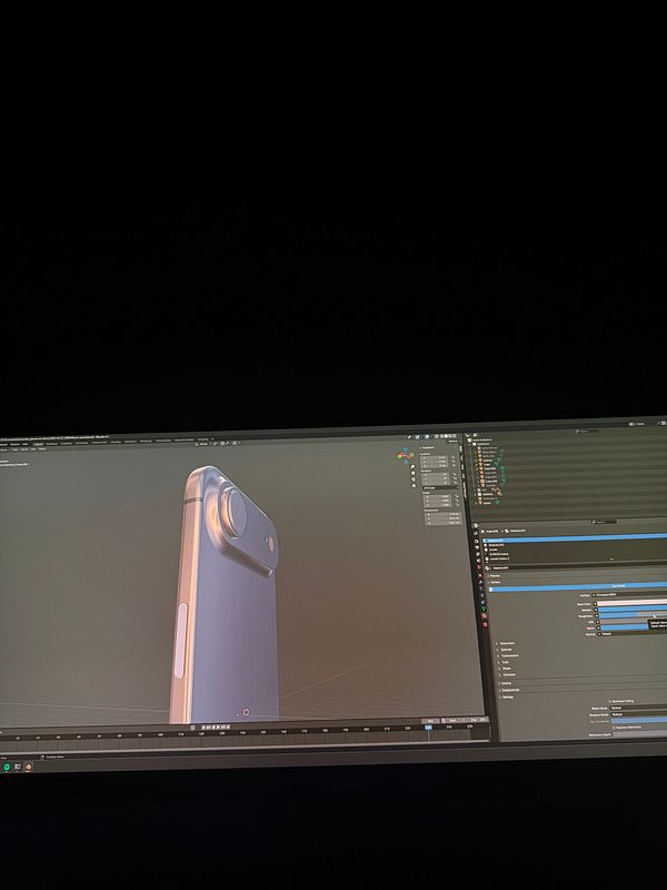 A 3D model of an iPhone is being rendered on a computer screen.