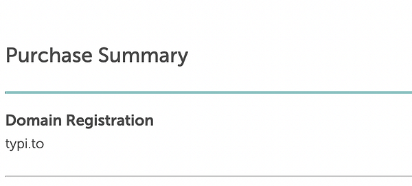 The image displays a purchase summary for a domain registration.