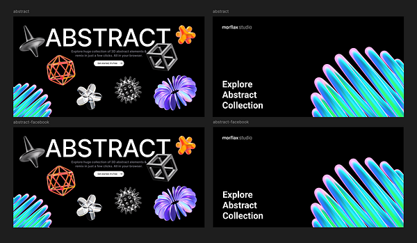 The image features two designs for an abstract collection promotion by Morflax Studio.