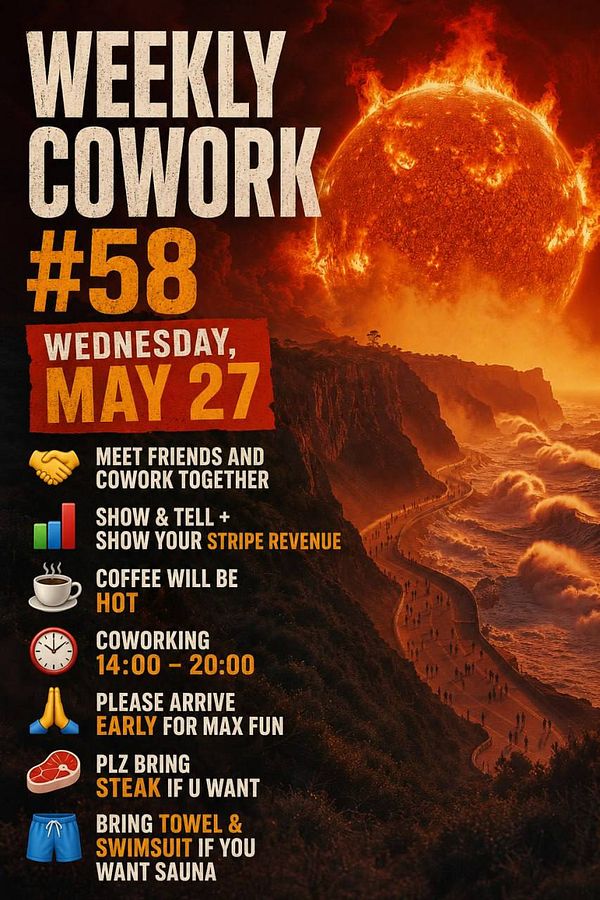 An illustrated map highlighting the region of Italy and Germany with a focus on hosting the 58th weekly coworking event.