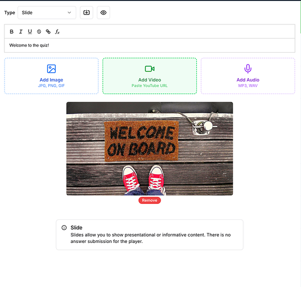 A welcome mat with the text 'WELCOME ON BOARD' is placed on a wooden surface, with a pair of red sneakers visible in the foreground.