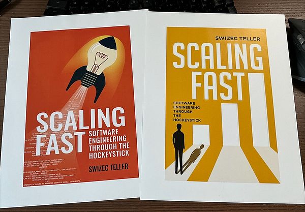 Two book covers for 'Scaling Fast' by Swizec Teller are displayed side by side.