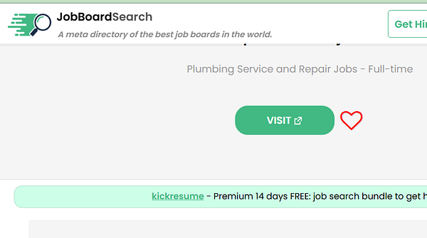 The image displays a job board interface focused on plumbing service and repair jobs.