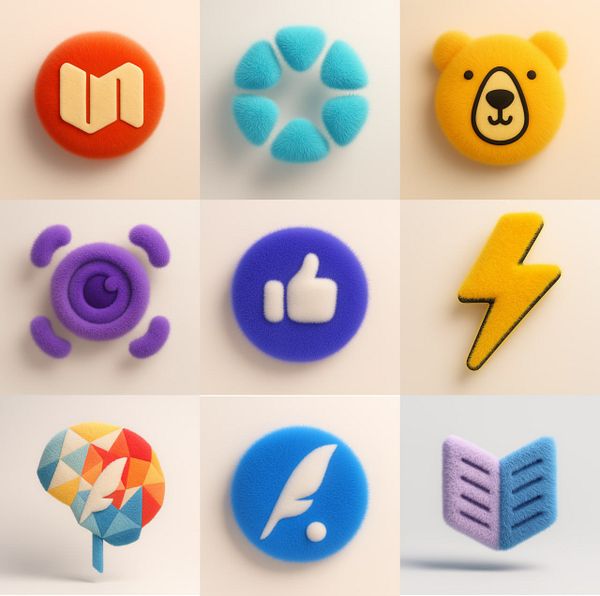 A grid of colorful, fluffy icons representing various indie hacker products.