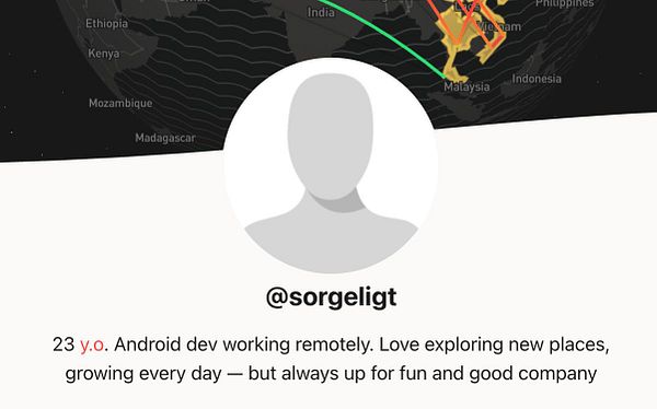 The image features a user profile with a map background and personal details.