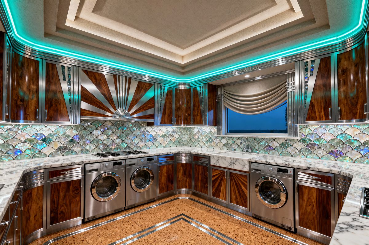 Room AI – Art Deco Laundry with Sunburst Veneer - Interior Design